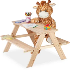 Table De Pique-nique Pour Enfants Relaxdays Bois - Table De Jardin Enfants - Table De Jeux - Table De Jardin Pour Enfants