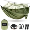 Hamac D'extérieur Avec Moustiquaire, Hamac De Camping Ultra Léger, Capacité De Charge De 300 Kg, Respirant, Séchage Rapide, Nylon Parachute, 275 X 140 Cm, Vert Olive