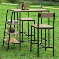 Simpletrade Avec Chaises De Bar - Ensemble De Jardin - 2 Tabourets De Bar - 3 étagères - Bois - 110x100x45 Cm -Jardin Meubles Magasin 1200x1194 11