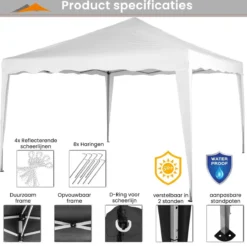 Tente De Réception Easy Up - Tente De Fête - Pavillon - Tente De Fête Pliable - Tente De Fête 3x3 - Tente De Fête Avec Parois Latérales - Chariot Inclus - Étanche - Protection UV 50+ - Avec Fenêtres - 16 Kg - Acier - Wit - 300 X 300 Cm -Jardin Meubles Magasin 1200x1194 8