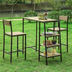 Simpletrade Avec Chaises De Bar - Ensemble De Jardin - 2 Tabourets De Bar - 3 étagères - Bois - 110x100x45 Cm