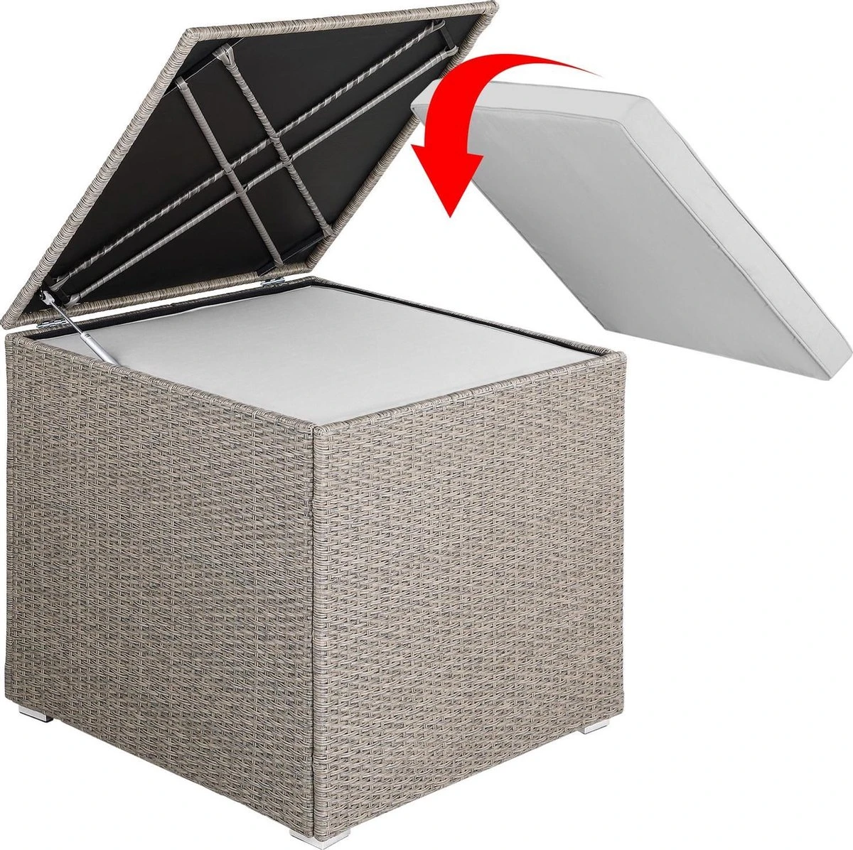 Casaria Coffre De Rangement 75x75x70cm Idéal Coussin Polyrotin Résistant Intempéries Revêtement Beige 6 Casaria Coffre De Rangement 75x75x70cm Idéal Coussin Polyrotin Résistant Intempéries Revêtement Beige – Image 6