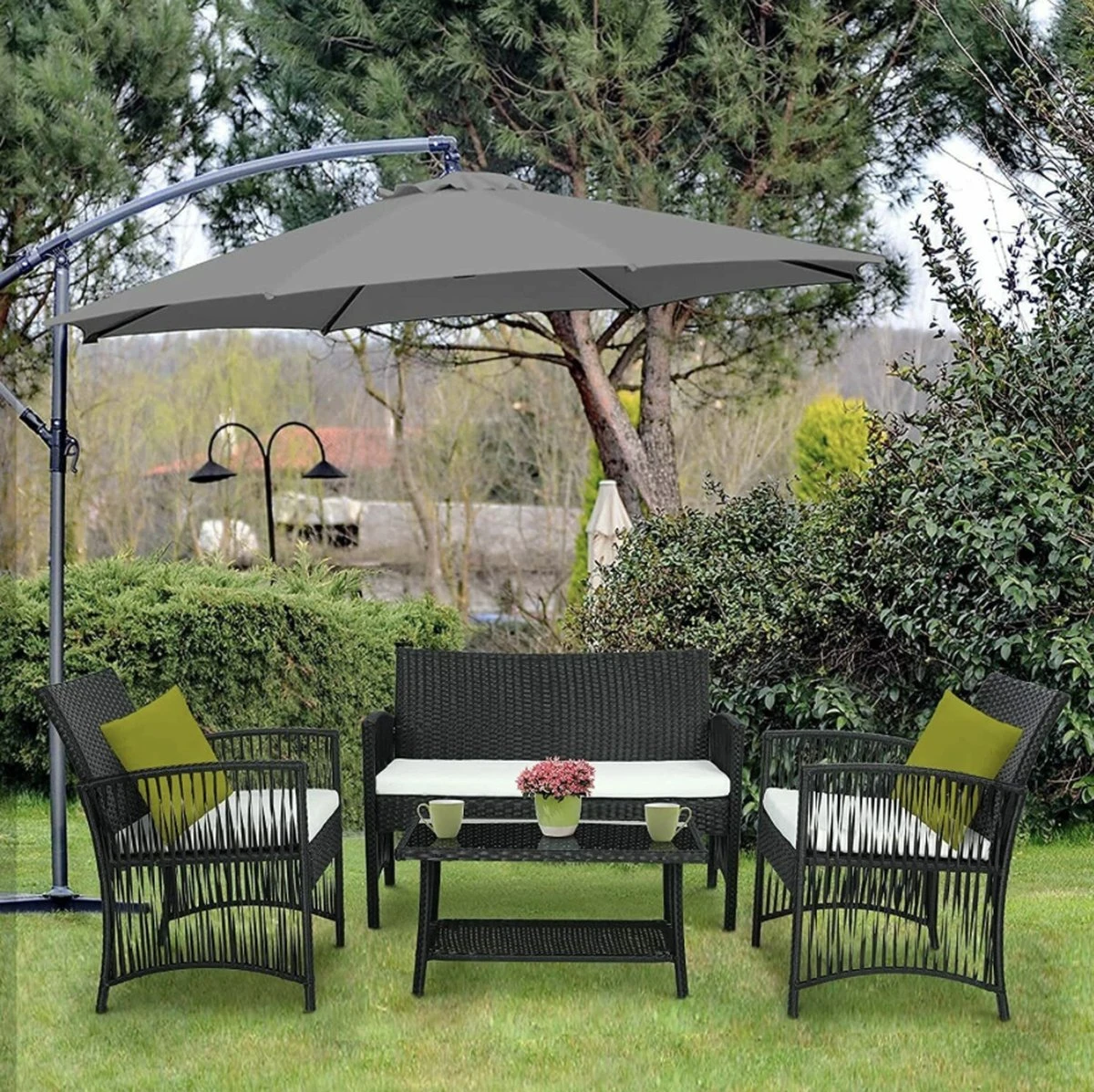 Salon De Jardin En Rotin - 4 Pièces - Salon De Jardin - 1 X 2 Places - 2 X Chaises Simples - 1 X Table Basse 1 X Kussen Long 2 X Coussins Courts 2 Salon De Jardin En Rotin - 4 Pièces - Salon De Jardin - 1 X 2 Places - 2 X Chaises Simples - 1 X Table Basse 1 X Kussen Long 2 X Coussins Courts – Image 2