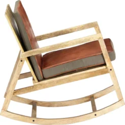 Prolenta Premium - Rocking Chair - Rocking Chair Cuir Véritable Et Bois De Manguier Massif Marron - Marron - Rocking Chair -Jardin Meubles Magasin 1200x1197 8