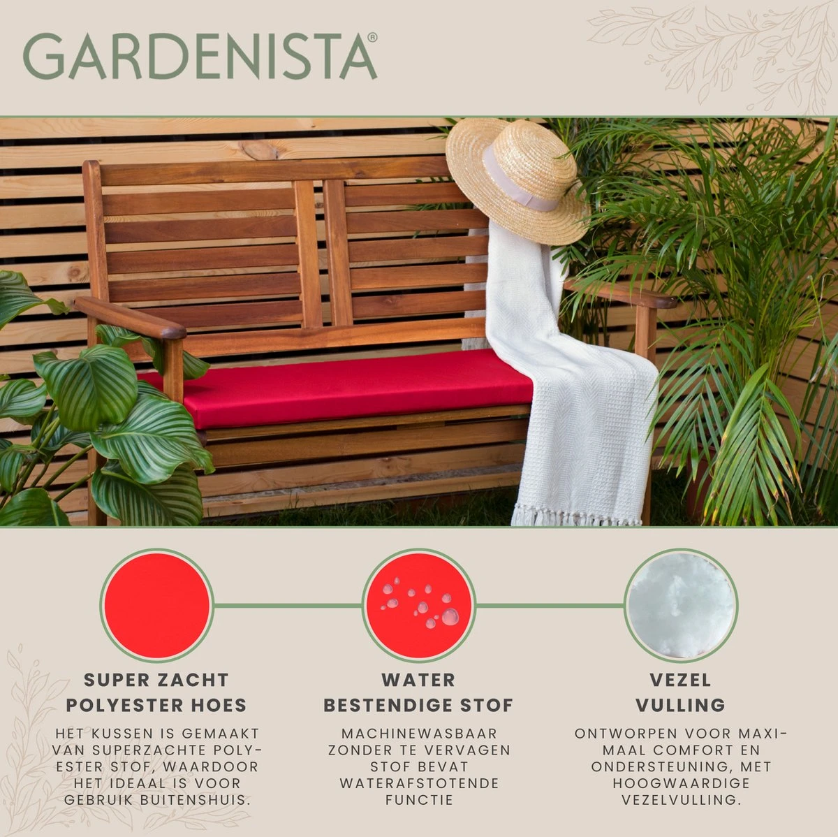 Gardenista Banc De Jardin Coussin De Terrasse Meubles De Canapé D'extérieur Coussin De Canapé 2 Places Matériau Résistant à Water Confortable Durable Et Léger, Rouge 4 Gardenista Banc De Jardin Coussin De Terrasse Meubles De Canapé D'extérieur Coussin De Canapé 2 Places Matériau Résistant à Water Confortable Durable Et Léger, Rouge – Image 4