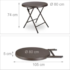 Table De Jardin Relaxdays Rotin BASTIAN Pliable, Table D'appoint, Table à Manger, Jardin, Véranda Marron, Rond -Jardin Meubles Magasin 1200x1198 12