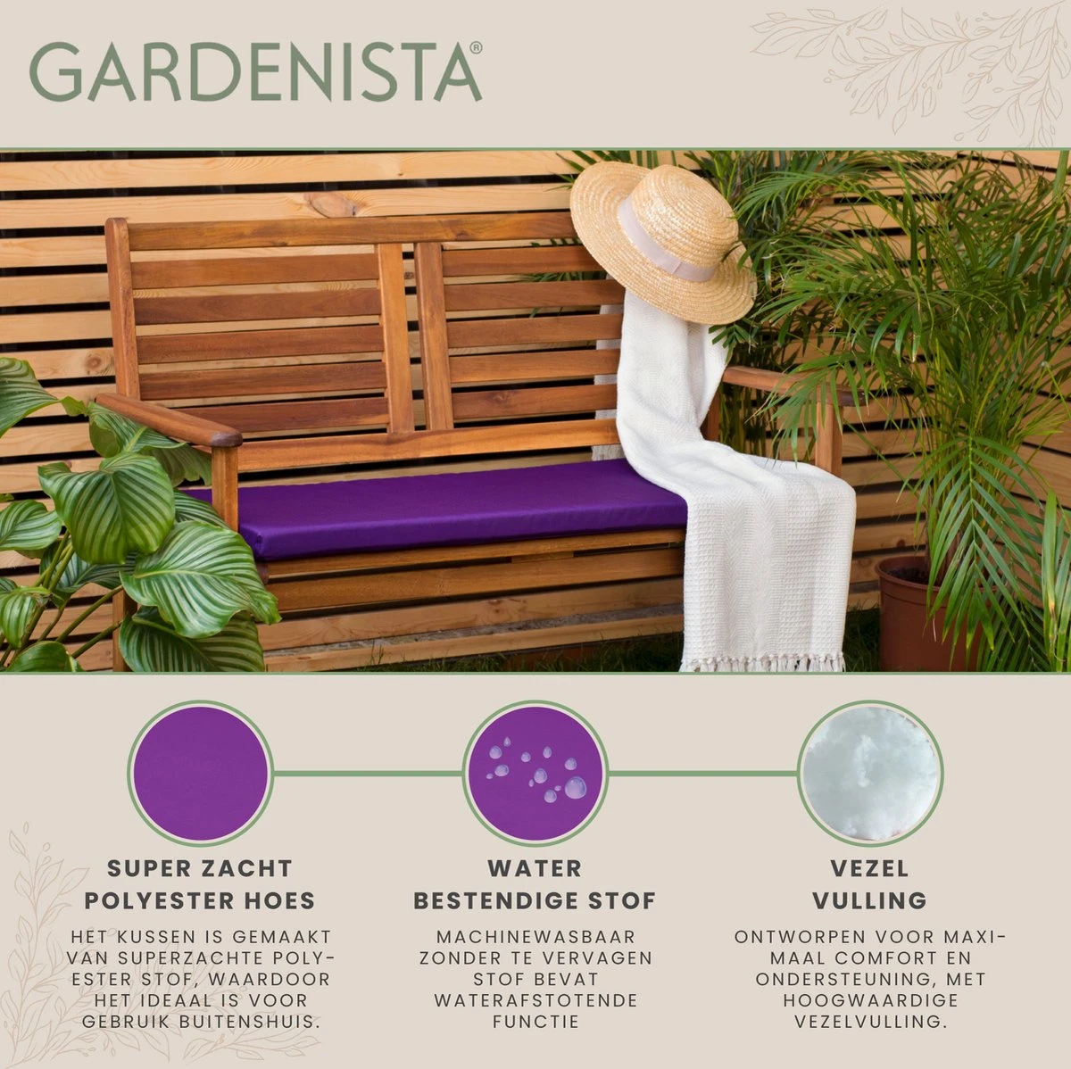 Gardenista Banc De Jardin Coussin De Terrasse Mobilier De Canapé D'extérieur Coussin De Canapé 2 Places Matériau Résistant à Water Confortable Durable Et Léger, Violet 6 Gardenista Banc De Jardin Coussin De Terrasse Mobilier De Canapé D'extérieur Coussin De Canapé 2 Places Matériau Résistant à Water Confortable Durable Et Léger, Violet – Image 6