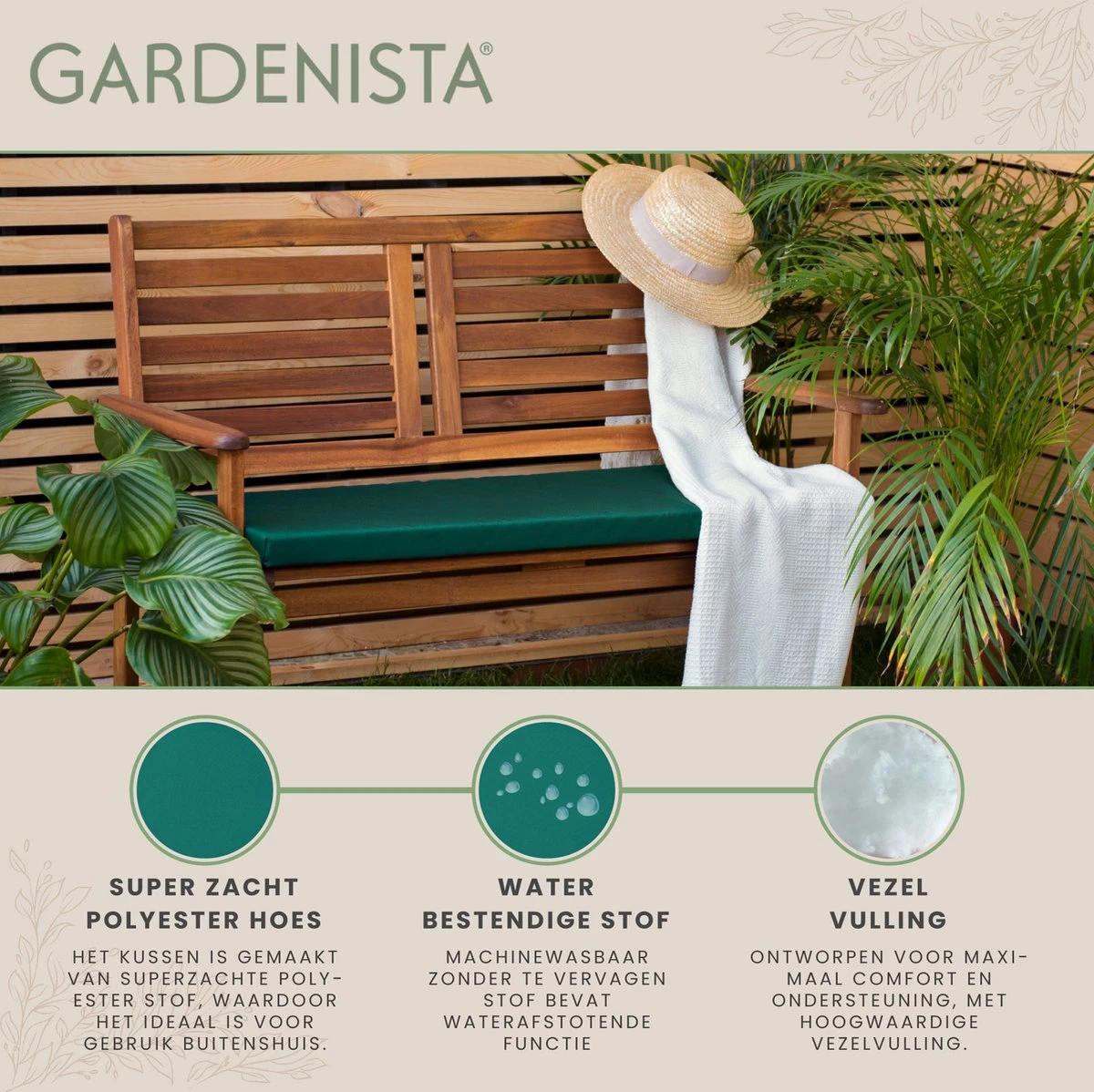 Gardenista Banc De Jardin Coussin De Terrasse Mobilier De Canapé D'extérieur Coussin De Canapé 2 Places Matériau Résistant à Water Confortable Durable Et Léger, Vert 4 Gardenista Banc De Jardin Coussin De Terrasse Mobilier De Canapé D'extérieur Coussin De Canapé 2 Places Matériau Résistant à Water Confortable Durable Et Léger, Vert – Image 4