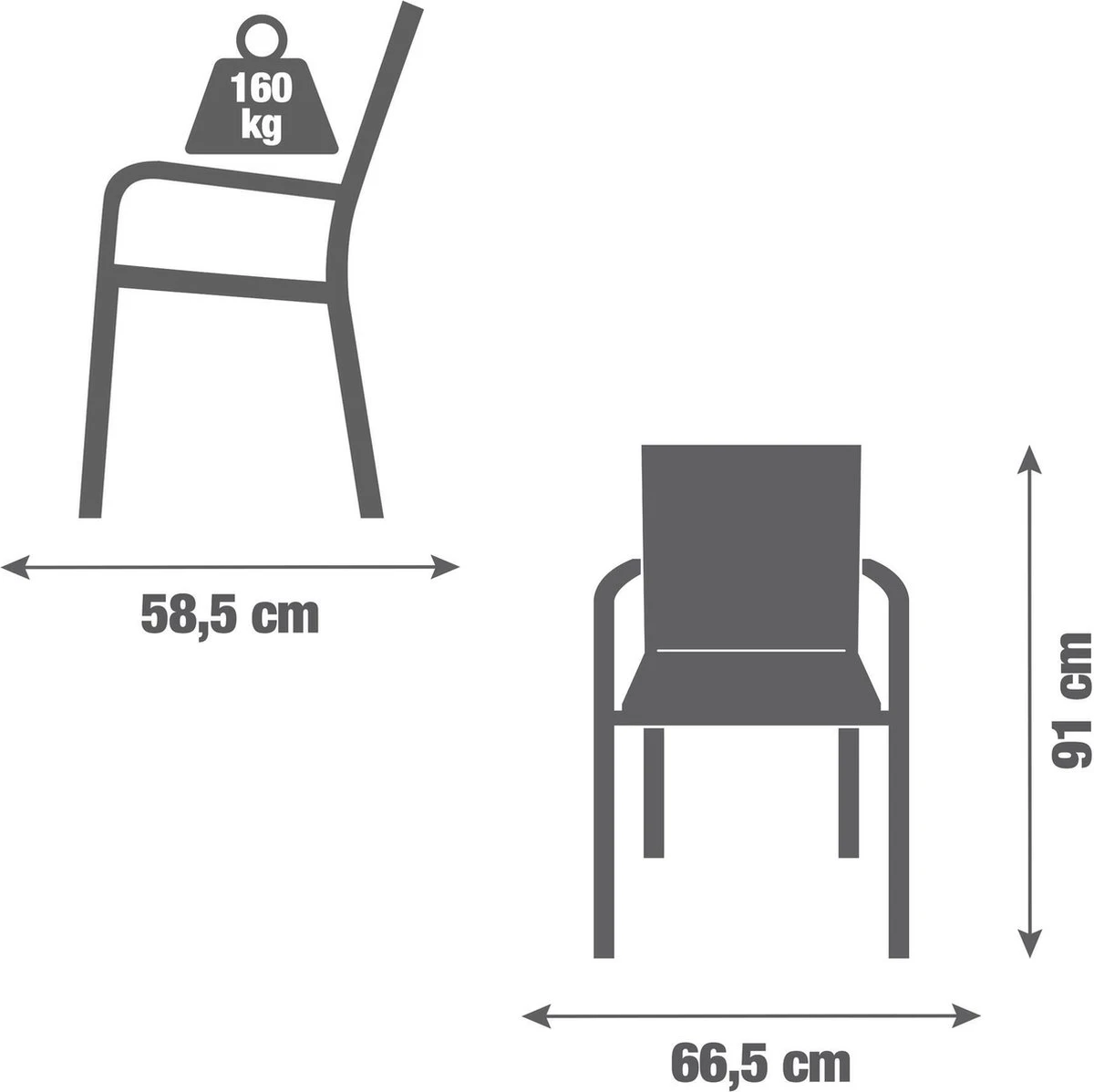 NATERIAL - Set De 4 Chaises De Jardin LAS VEGAS Avec Accoudoirs - 4 Chaises De Jardin - Empilables - Chaises De Terrasse - Chaises De Salle à Manger - Aluminium - Textilène - Grijs - Wit 3 NATERIAL - Set De 4 Chaises De Jardin LAS VEGAS Avec Accoudoirs - 4 Chaises De Jardin - Empilables - Chaises De Terrasse - Chaises De Salle à Manger - Aluminium - Textilène - Grijs - Wit – Image 3