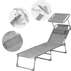 SONGMICS Chaise Longue, Chaise Longue, Chaise Longue De Jardin, Avec Appuie-tête Et Toit Ouvrant, Dossier Réglable, Léger, Pliable, 53 X 193 X 29,5 Cm, Charge Jusqu'à 150 Kg, Jardin, Balcon, Pince GCB19T -Jardin Meubles Magasin 1200x1198 7
