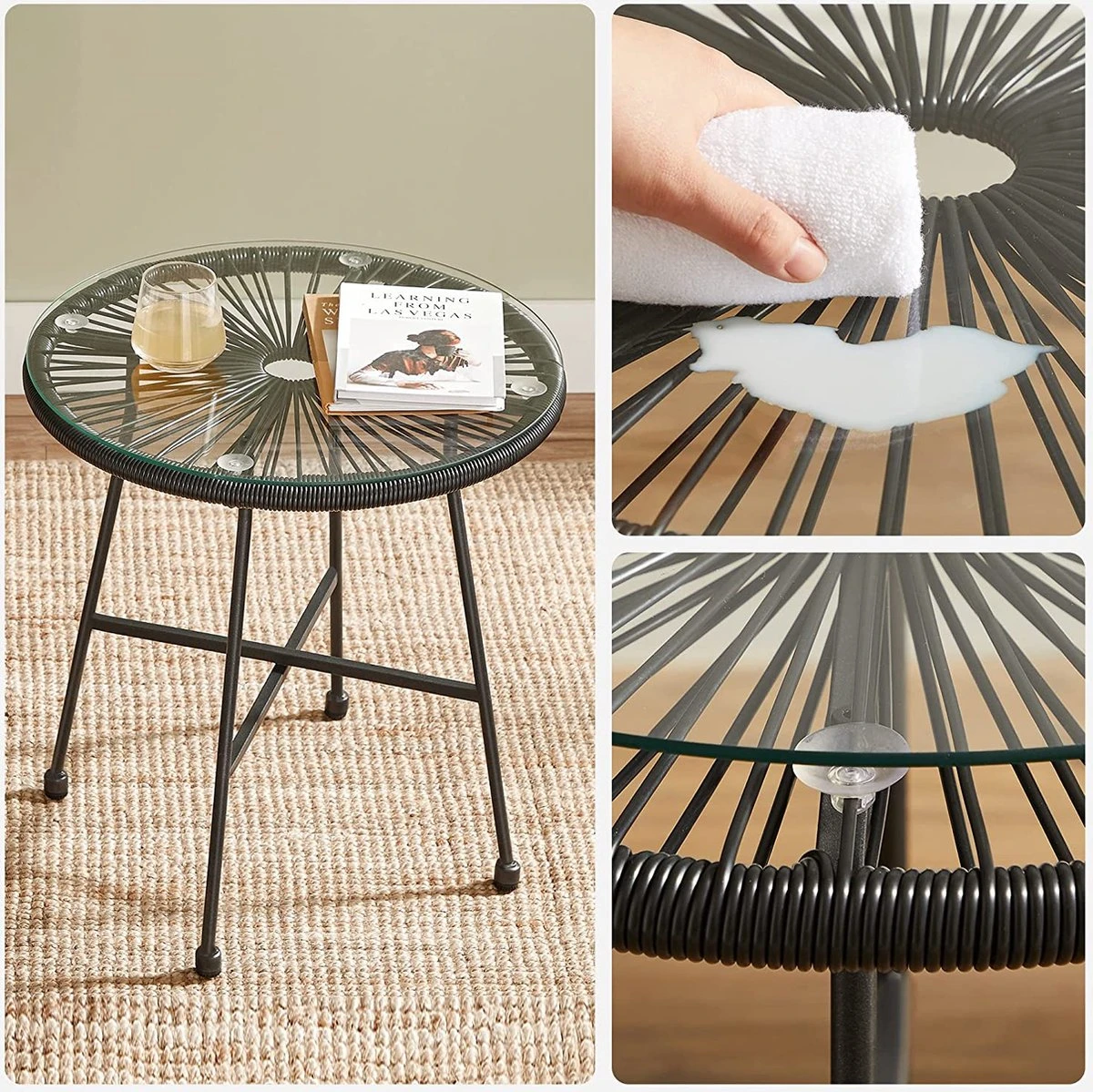 Cozy Living Mobilier De Balcon - Salon De Jardin - Mobilier De Terrasse - Set De 3 - Dessus De Table En Verre - 2 Chaises - Zwart 4 Cozy Living Mobilier De Balcon - Salon De Jardin - Mobilier De Terrasse - Set De 3 - Dessus De Table En Verre - 2 Chaises - Zwart – Image 4