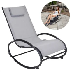 Cheqo® Chaise à Bascule Pour Le Jardin - Avec Oreiller - Gris Clair - Chaise De Jardin - Chaise De Camping - Chaise De Plage - 62cm X 114cm X 92cm