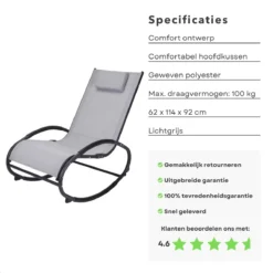 Cheqo® Chaise à Bascule Pour Le Jardin - Avec Oreiller - Gris Clair - Chaise De Jardin - Chaise De Camping - Chaise De Plage - 62cm X 114cm X 92cm -Jardin Meubles Magasin 1200x1200 1008