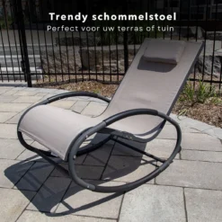 Cheqo® Chaise à Bascule Pour Le Jardin - Avec Oreiller - Gris Clair - Chaise De Jardin - Chaise De Camping - Chaise De Plage - 62cm X 114cm X 92cm -Jardin Meubles Magasin 1200x1200 1009