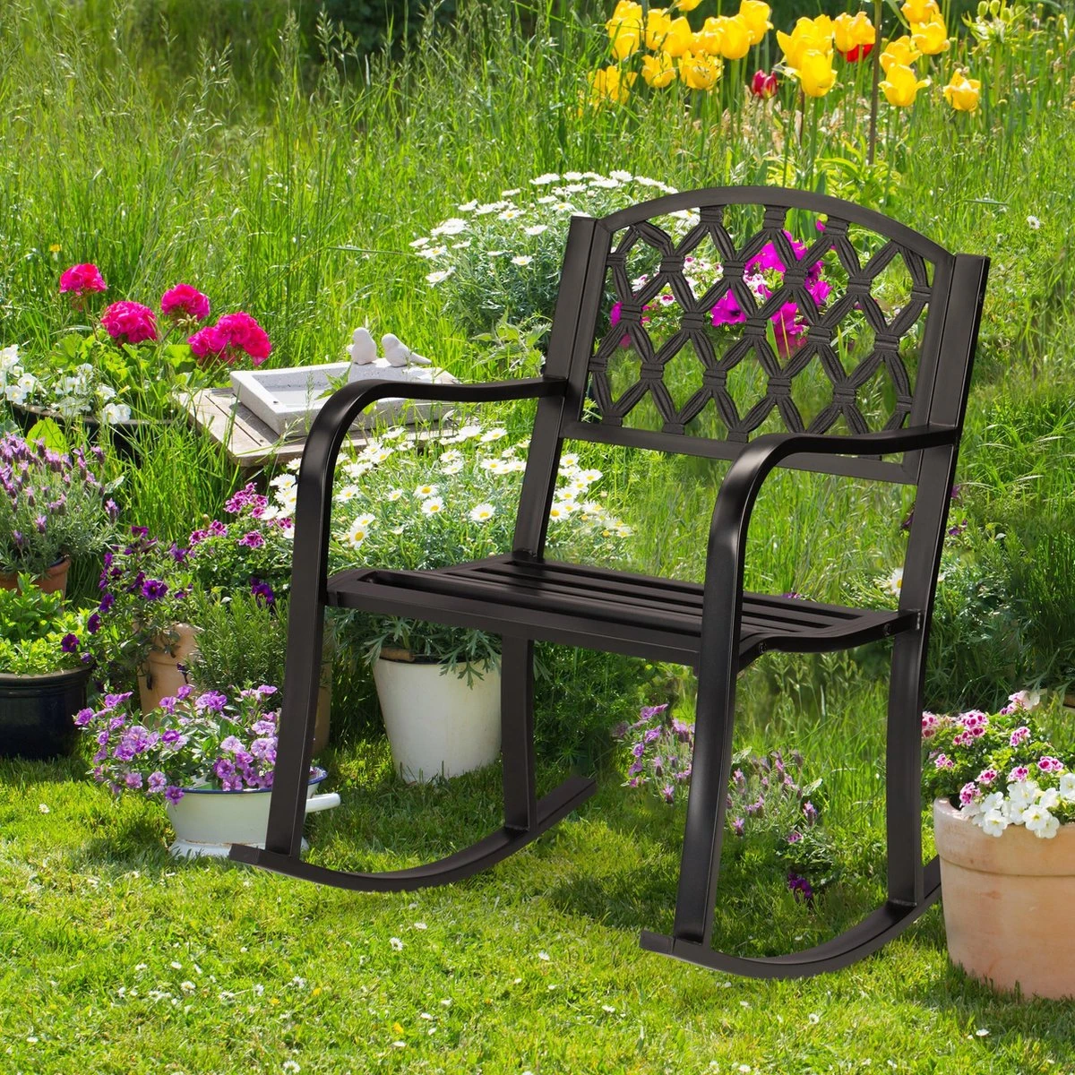 Relaxdays Chaise Berçante à L'extérieur - Chaise De Jardin Balançoire - Fonte - Siège De Jardin - Noir Antique 3 Relaxdays Chaise Berçante à L'extérieur - Chaise De Jardin Balançoire - Fonte - Siège De Jardin - Noir Antique – Image 3