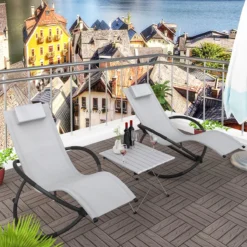 Chaise à Bascule D'extérieur Kamyra® - Chaise Longue, Chaise De Jardin, Chaise Longue - Résistant Aux Intempéries Et Confortable - 152x53x88 Cm - Gris Clair -Jardin Meubles Magasin 1200x1200 1042