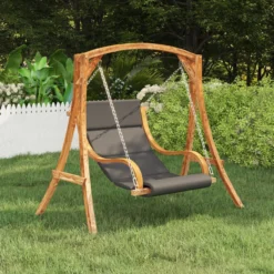 Prolenta Premium - Chaise Berçante - Chaise Berçante Avec Kussen En Bois Massif Courbé Finition Teck - Anthracite - Balançoire