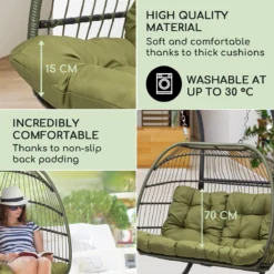 Blumfeldt Biarritz Chaise Suspendue Double Pour L'intérieur Et L'extérieur - Coussins Inclus - Chaise De Jardin Pour Deux Personnes - Support Inclus - Pliable - Aluminium Et Polyester - Vert Foncé -Jardin Meubles Magasin 1200x1200 1056