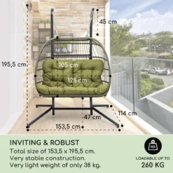 Blumfeldt Biarritz Chaise Suspendue Double Pour L'intérieur Et L'extérieur - Coussins Inclus - Chaise De Jardin Pour Deux Personnes - Support Inclus - Pliable - Aluminium Et Polyester - Vert Foncé -Jardin Meubles Magasin 1200x1200 1057