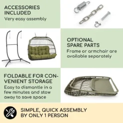 Blumfeldt Biarritz Chaise Suspendue Double Pour L'intérieur Et L'extérieur - Coussins Inclus - Chaise De Jardin Pour Deux Personnes - Support Inclus - Pliable - Aluminium Et Polyester - Vert Foncé -Jardin Meubles Magasin 1200x1200 1058