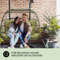 Blumfeldt Biarritz Chaise Suspendue Double Pour L'intérieur Et L'extérieur - Coussins Inclus - Chaise De Jardin Pour Deux Personnes - Support Inclus - Pliable - Aluminium Et Polyester - Vert Foncé -Jardin Meubles Magasin 1200x1200 1059