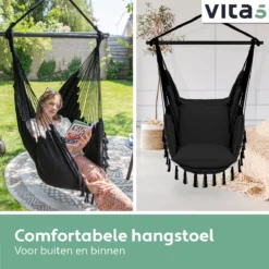 Chaise Suspendue Vita5 Egg - Intérieur Et Extérieur - Chaise Cocoon - Avec Support - Jusqu'à 150 Kg - Pliable - Incl. Coussin & Housse De Protection – Zwart -Jardin Meubles Magasin 1200x1200 1061