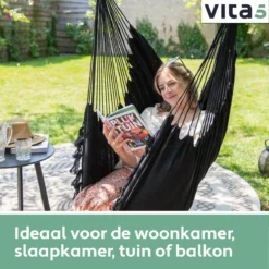 Chaise Suspendue Vita5 Egg - Intérieur Et Extérieur - Chaise Cocoon - Avec Support - Jusqu'à 150 Kg - Pliable - Incl. Coussin & Housse De Protection – Zwart -Jardin Meubles Magasin 1200x1200 1064