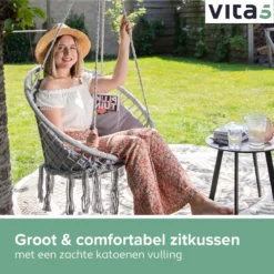 Chaise Suspendue Pour Intérieur Et Extérieur. Avec Oreiller, Porte-gobelet, Compartiment Livre Et Housse De Protection Chaise Suspendue Macramé Basket Pour Adultes Et Enfants. Peut Supporter Jusqu'à 125 Kg. VITA5 (Grijs) -Jardin Meubles Magasin 1200x1200 1097