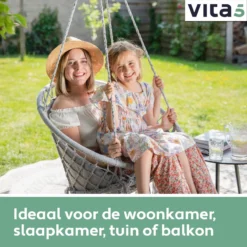 Chaise Suspendue Pour Intérieur Et Extérieur. Avec Oreiller, Porte-gobelet, Compartiment Livre Et Housse De Protection Chaise Suspendue Macramé Basket Pour Adultes Et Enfants. Peut Supporter Jusqu'à 125 Kg. VITA5 (Grijs) -Jardin Meubles Magasin 1200x1200 1104