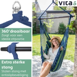 Chaise Suspendue Pour Intérieur Et Extérieur. Avec 2 Coussins, Porte-gobelet Et Bibliothèque - Chaise Suspendue XXL (également Pour Enfants). Chargable Jusqu'à 150 Kg (Blauw/ Vert) 18 Chaise Suspendue Pour Intérieur Et Extérieur. Avec 2 Coussins, Porte-gobelet Et Bibliothèque - Chaise Suspendue XXL (également Pour Enfants). Chargable Jusqu'à 150 Kg (Blauw/ Vert) -Jardin Meubles Magasin 1200x1200 1116
