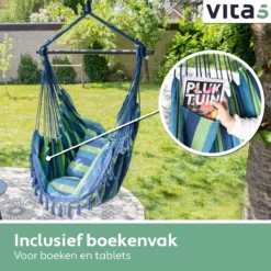 Chaise Suspendue Pour Intérieur Et Extérieur. Avec 2 Coussins, Porte-gobelet Et Bibliothèque - Chaise Suspendue XXL (également Pour Enfants). Chargable Jusqu'à 150 Kg (Blauw/ Vert) 21 Chaise Suspendue Pour Intérieur Et Extérieur. Avec 2 Coussins, Porte-gobelet Et Bibliothèque - Chaise Suspendue XXL (également Pour Enfants). Chargable Jusqu'à 150 Kg (Blauw/ Vert) -Jardin Meubles Magasin 1200x1200 1118