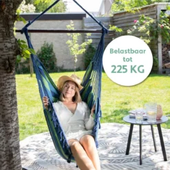 Chaise Suspendue Pour Intérieur Et Extérieur. Avec 2 Coussins, Porte-gobelet Et Bibliothèque - Chaise Suspendue XXL (également Pour Enfants). Chargable Jusqu'à 150 Kg (Blauw/ Vert) 22 Chaise Suspendue Pour Intérieur Et Extérieur. Avec 2 Coussins, Porte-gobelet Et Bibliothèque - Chaise Suspendue XXL (également Pour Enfants). Chargable Jusqu'à 150 Kg (Blauw/ Vert) -Jardin Meubles Magasin 1200x1200 1119