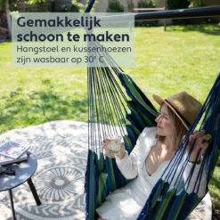 Chaise Suspendue Pour Intérieur Et Extérieur. Avec 2 Coussins, Porte-gobelet Et Bibliothèque - Chaise Suspendue XXL (également Pour Enfants). Chargable Jusqu'à 150 Kg (Blauw/ Vert) 29 Chaise Suspendue Pour Intérieur Et Extérieur. Avec 2 Coussins, Porte-gobelet Et Bibliothèque - Chaise Suspendue XXL (également Pour Enfants). Chargable Jusqu'à 150 Kg (Blauw/ Vert) -Jardin Meubles Magasin 1200x1200 1122