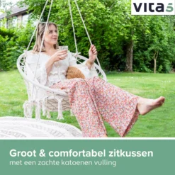 Chaise Suspendue Pour Intérieur Et Extérieur. Avec Oreiller, Porte-gobelet, Compartiment Livre Et Housse De Protection Chaise Suspendue Macramé Basket Pour Adultes Et Enfants. Peut Supporter Jusqu'à 125 Kg. VITA5 (beige) -Jardin Meubles Magasin 1200x1200 1150