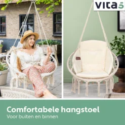 Chaise Suspendue Pour Intérieur Et Extérieur. Avec Oreiller, Porte-gobelet, Compartiment Livre Et Housse De Protection Chaise Suspendue Macramé Basket Pour Adultes Et Enfants. Peut Supporter Jusqu'à 125 Kg. VITA5 (beige) -Jardin Meubles Magasin 1200x1200 1151