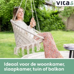 Chaise Suspendue Pour Intérieur Et Extérieur. Avec Oreiller, Porte-gobelet, Compartiment Livre Et Housse De Protection Chaise Suspendue Macramé Basket Pour Adultes Et Enfants. Peut Supporter Jusqu'à 125 Kg. VITA5 (beige) -Jardin Meubles Magasin 1200x1200 1152