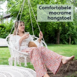 Chaise Suspendue Pour Intérieur Et Extérieur. Avec Oreiller, Porte-gobelet, Compartiment Livre Et Housse De Protection Chaise Suspendue Macramé Basket Pour Adultes Et Enfants. Peut Supporter Jusqu'à 125 Kg. VITA5 (beige) -Jardin Meubles Magasin 1200x1200 1160