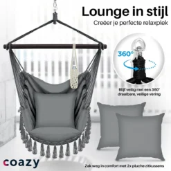 Coazy | Fauteuil Suspendu Pour Intérieur Et Extérieur - Cocoon - Fauteuil Oeuf - Fauteuil Oeuf Suspendu - Macramé - Chargeable 150kg -Jardin Meubles Magasin 1200x1200 1163