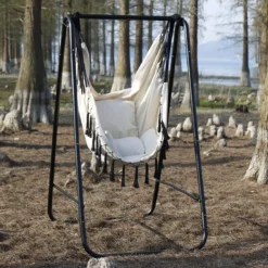 CCLIFE Chaise Hamac Suspendue Avec Cadre Et 3 Coussins Chaise Suspendue Suspendue Jusqu'à 100 Kg Chaise Suspendue De Jardin Intérieur Et Extérieur Beige 85x103x153cm -Jardin Meubles Magasin 1200x1200 1173