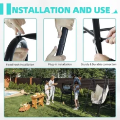 CCLIFE Chaise Hamac Suspendue Avec Cadre Et 3 Coussins Chaise Suspendue Suspendue Jusqu'à 100 Kg Chaise Suspendue De Jardin Intérieur Et Extérieur Beige 85x103x153cm -Jardin Meubles Magasin 1200x1200 1174