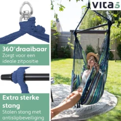 Chaise Suspendue Pour Intérieur Et Extérieur. Avec 2 Coussins, Porte-gobelet Et Bibliothèque - Chaise Suspendue XXL (également Pour Enfants). Chargeable Jusqu'à 150 Kg (Blauw/ Vert / Wit) 11 Chaise Suspendue Pour Intérieur Et Extérieur. Avec 2 Coussins, Porte-gobelet Et Bibliothèque - Chaise Suspendue XXL (également Pour Enfants). Chargeable Jusqu'à 150 Kg (Blauw/ Vert / Wit) -Jardin Meubles Magasin 1200x1200 1185