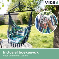Chaise Suspendue Pour Intérieur Et Extérieur. Avec 2 Coussins, Porte-gobelet Et Bibliothèque - Chaise Suspendue XXL (également Pour Enfants). Chargeable Jusqu'à 150 Kg (Blauw/ Vert / Wit) 14 Chaise Suspendue Pour Intérieur Et Extérieur. Avec 2 Coussins, Porte-gobelet Et Bibliothèque - Chaise Suspendue XXL (également Pour Enfants). Chargeable Jusqu'à 150 Kg (Blauw/ Vert / Wit) -Jardin Meubles Magasin 1200x1200 1187