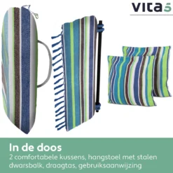 Chaise Suspendue Pour Intérieur Et Extérieur. Avec 2 Coussins, Porte-gobelet Et Bibliothèque - Chaise Suspendue XXL (également Pour Enfants). Chargeable Jusqu'à 150 Kg (Blauw/ Vert / Wit) 15 Chaise Suspendue Pour Intérieur Et Extérieur. Avec 2 Coussins, Porte-gobelet Et Bibliothèque - Chaise Suspendue XXL (également Pour Enfants). Chargeable Jusqu'à 150 Kg (Blauw/ Vert / Wit) -Jardin Meubles Magasin 1200x1200 1188