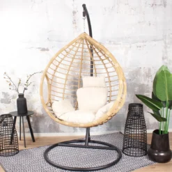 Chaise Suspendue Robuste Deluxe - Chaise Suspendue - Extérieur - Métal - Osier - Avec Coussin De Siège - Relax - Naturel