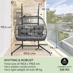 Blumfeldt Biarritz Chaise Suspendue Double Pour L'intérieur Et L'extérieur - Coussins Inclus - Chaise De Jardin Pour Deux Personnes - Support Inclus - Pliable - Aluminium Et Polyester - Grijs -Jardin Meubles Magasin 1200x1200 1196