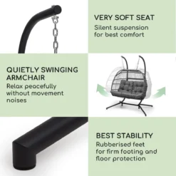 Blumfeldt Biarritz Chaise Suspendue Double Pour L'intérieur Et L'extérieur - Coussins Inclus - Chaise De Jardin Pour Deux Personnes - Support Inclus - Pliable - Aluminium Et Polyester - Grijs -Jardin Meubles Magasin 1200x1200 1197