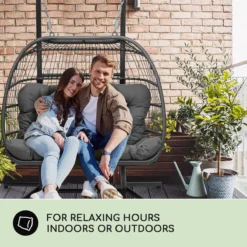 Blumfeldt Biarritz Chaise Suspendue Double Pour L'intérieur Et L'extérieur - Coussins Inclus - Chaise De Jardin Pour Deux Personnes - Support Inclus - Pliable - Aluminium Et Polyester - Grijs -Jardin Meubles Magasin 1200x1200 1198