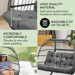 Blumfeldt Biarritz Chaise Suspendue Double Pour L'intérieur Et L'extérieur - Coussins Inclus - Chaise De Jardin Pour Deux Personnes - Support Inclus - Pliable - Aluminium Et Polyester - Grijs -Jardin Meubles Magasin 1200x1200 1199