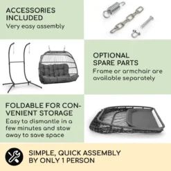 Blumfeldt Biarritz Chaise Suspendue Double Pour L'intérieur Et L'extérieur - Coussins Inclus - Chaise De Jardin Pour Deux Personnes - Support Inclus - Pliable - Aluminium Et Polyester - Grijs -Jardin Meubles Magasin 1200x1200 1200