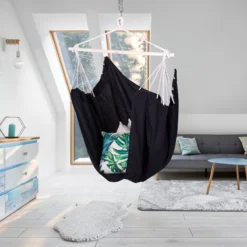 Fauteuil Suspendu Relaxdays - 1 Personne - Balançoire Suspendue - 150 Kg - Intérieur & Extérieur - Coton - Noir -Jardin Meubles Magasin 1200x1200 1201